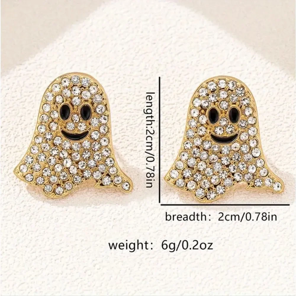 Ghost Rhinestone Halloween Earrings  ￼